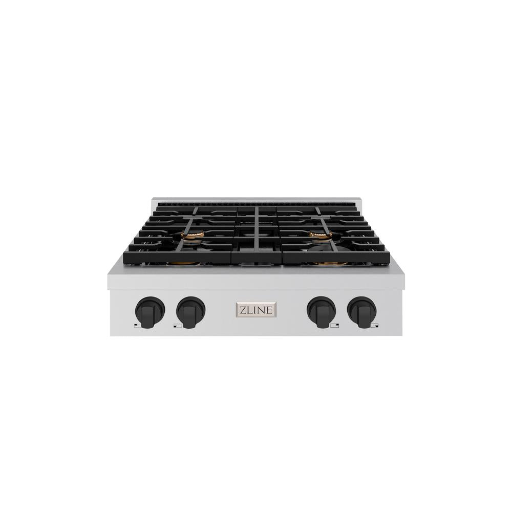 ZLINE Autograph Edition Paramount 30-inch rangetop in stainless steel and matte black accents SRTZ-30-MB, front view