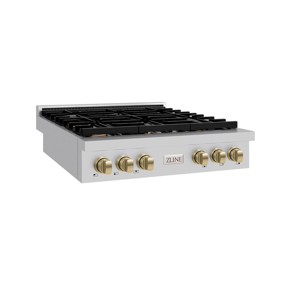 ZLINE Autograph Edition Paramount 36-inch rangetop in stainless steel and champagne bronze accents SRTZ-36-CB