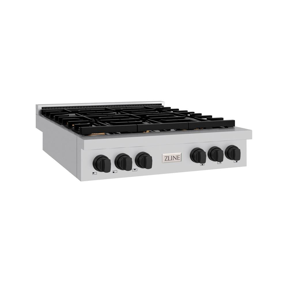 ZLINE Autograph Edition Paramount 36-inch rangetop in stainless steel and matte black accents SRTZ-36-MB