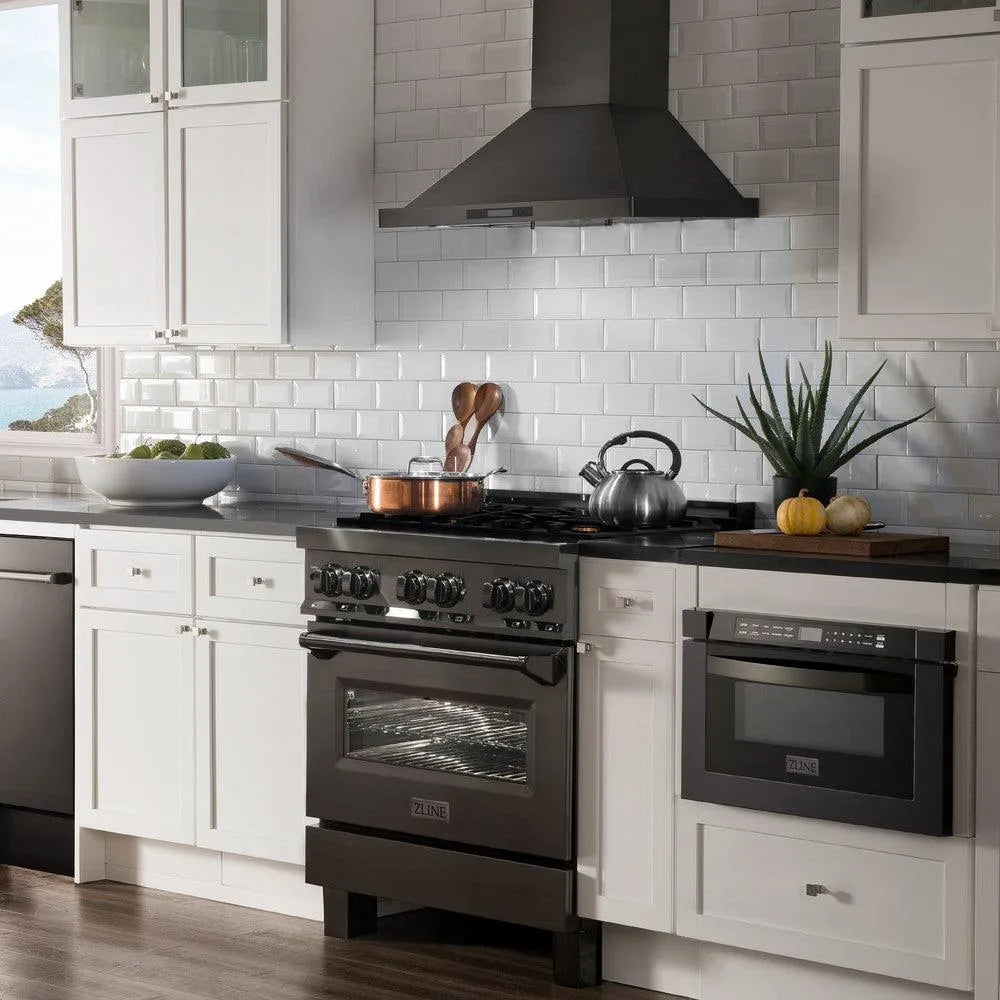 ZLINE Legacy 30-inch range in black stainless steel RAB-BR-30, side view
