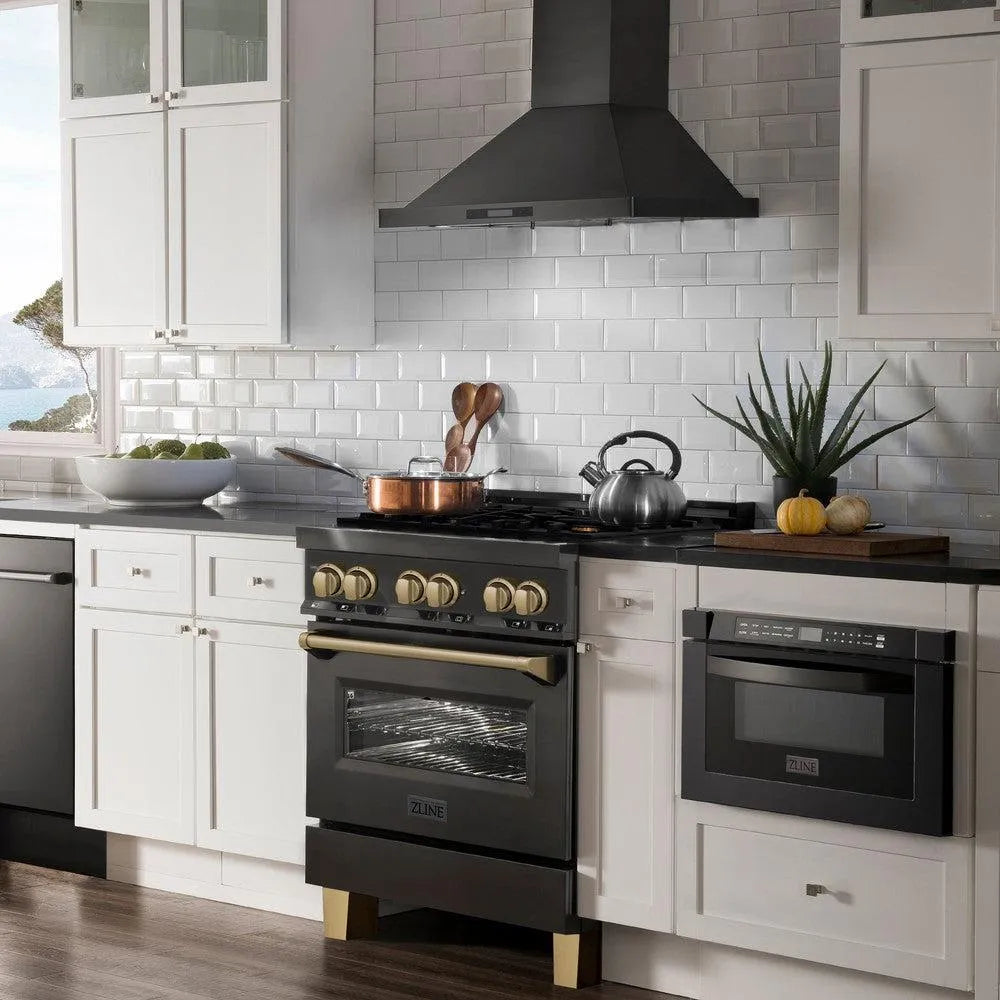 ZLINE Autograph Edition Legacy 30-inch range in black stainless steel and champagne bronze accents RABZ-30-CB, side view