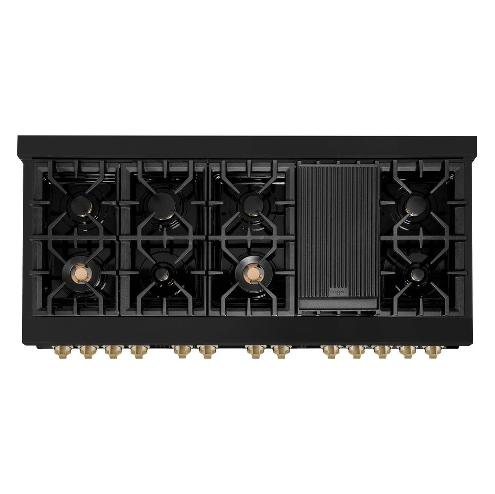 ZLINE Autograph Edition Legacy 60-inch range in black stainless steel and champagne bronze accents RABZ-60-CB, from above
