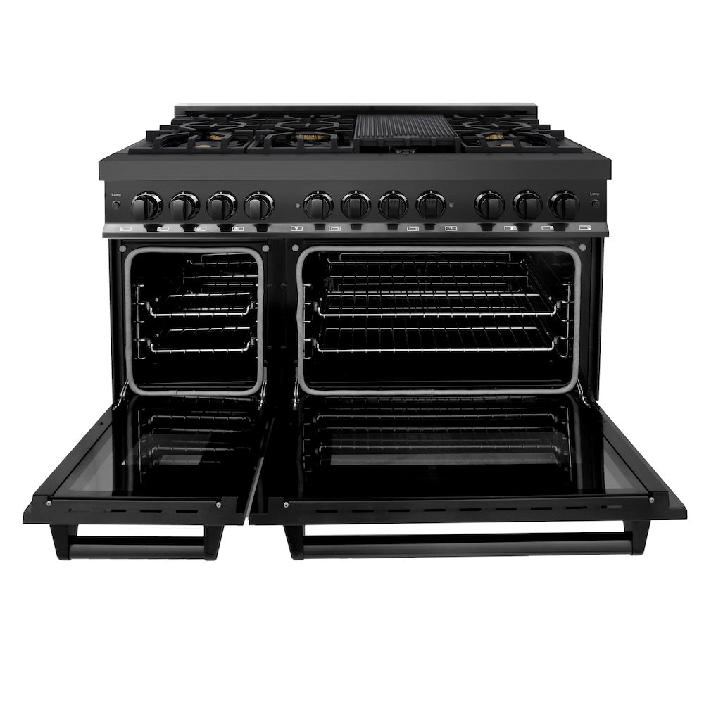 ZLINE Legacy 48-inch range in black stainless steel RAB-BR-48, front view