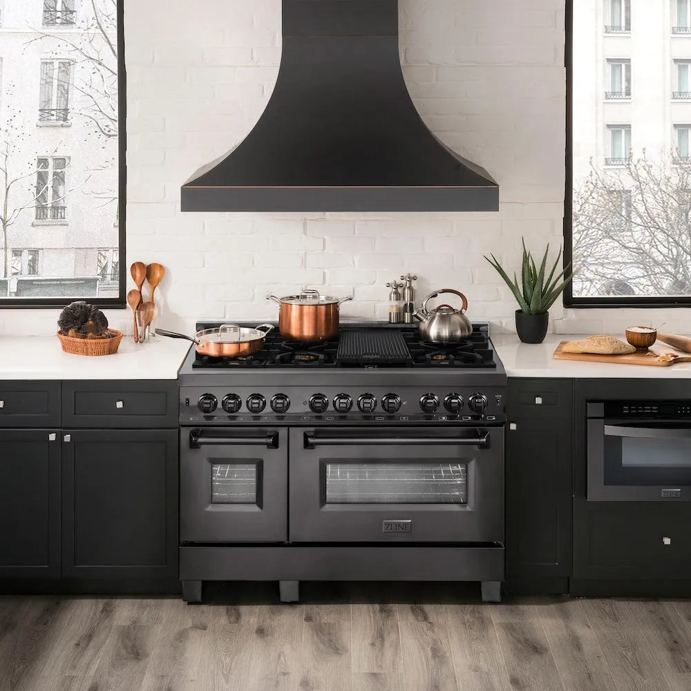 ZLINE Legacy 48-inch range in black stainless steel RAB-BR-48, front view