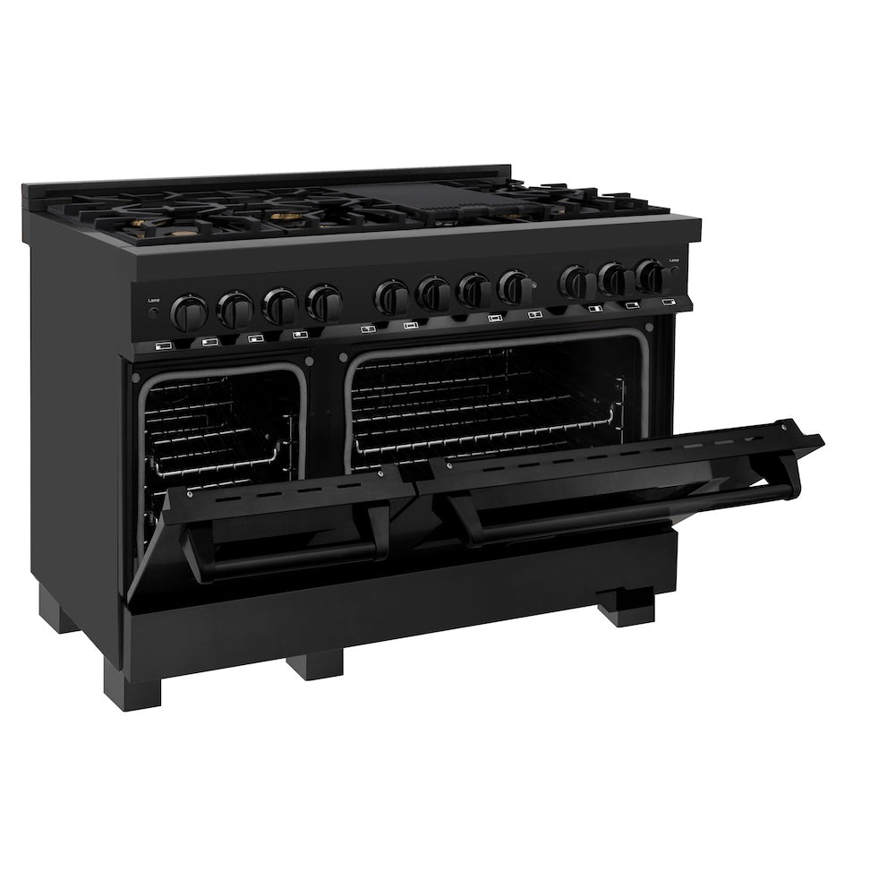 ZLINE Legacy 48-inch range in black stainless steel RAB-BR-48, door open