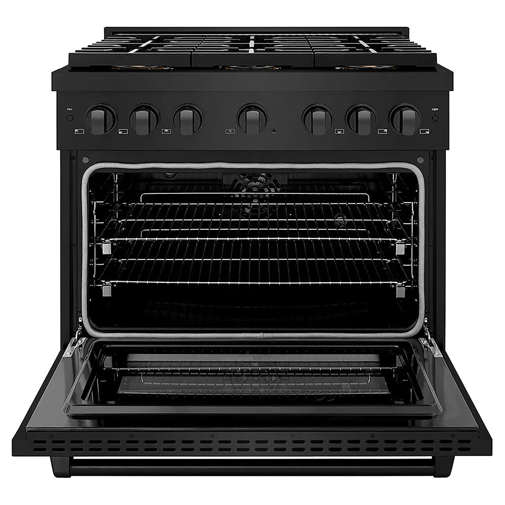 ZLINE Paramount 36-inch range in black stainless steel PSDRB-36, front view