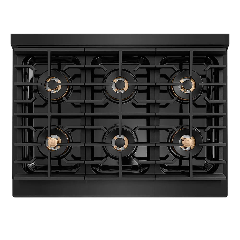 ZLINE Paramount 36-inch range in black stainless steel PSDRB-36, from above