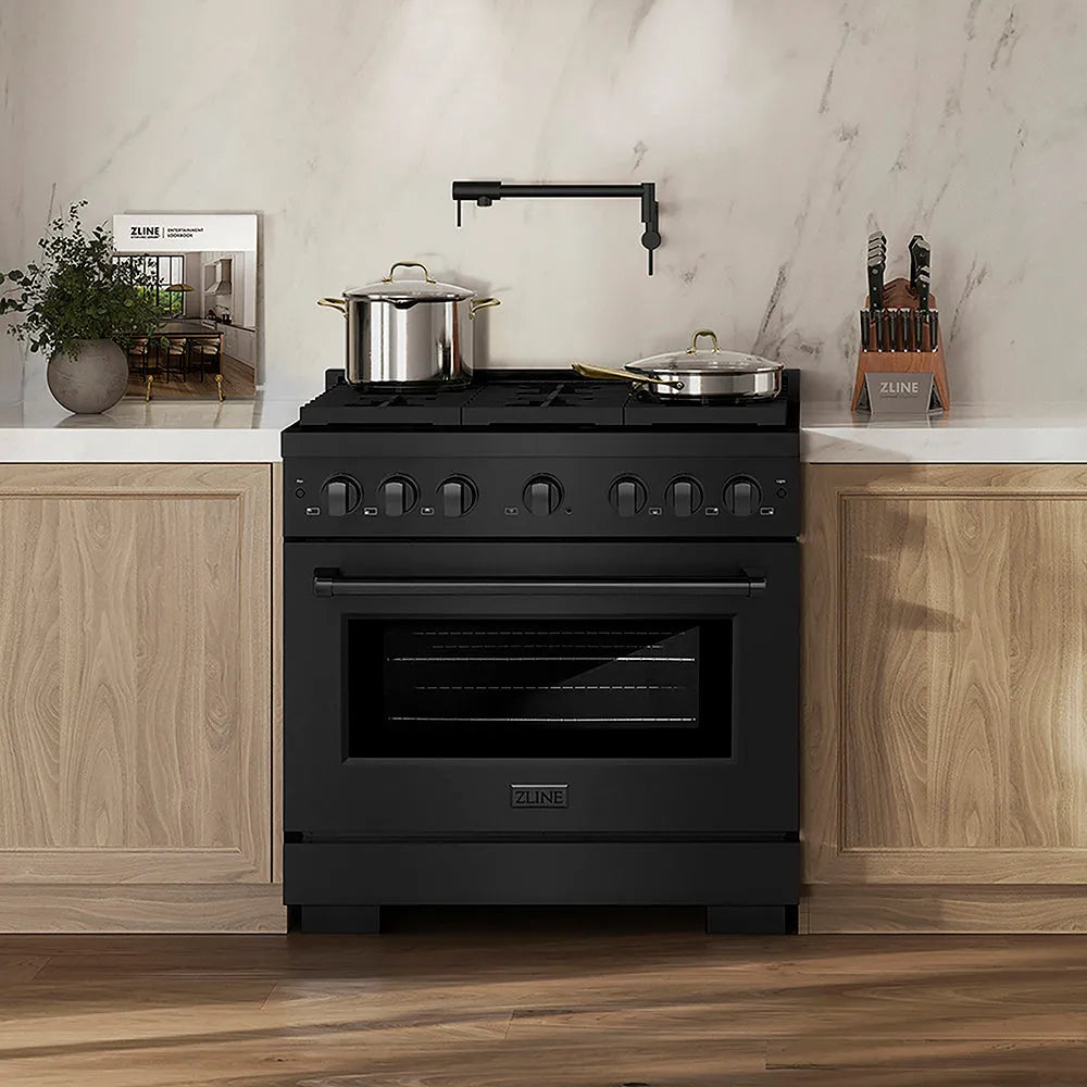 ZLINE Paramount 36-inch range in black stainless steel PSDRB-36, front view