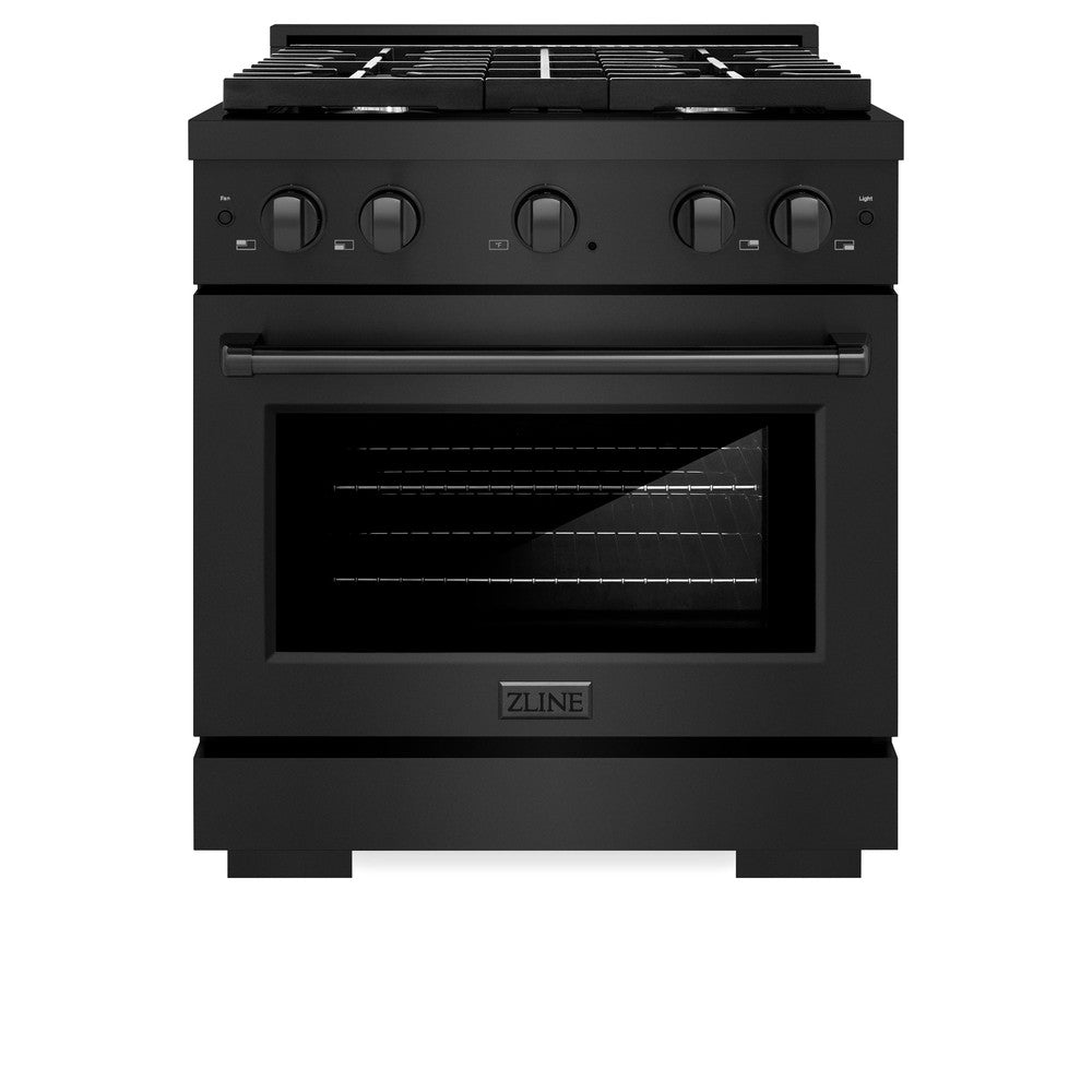 ZLINE Paramount 30-inch range in black stainless steel SDRB-30, front view