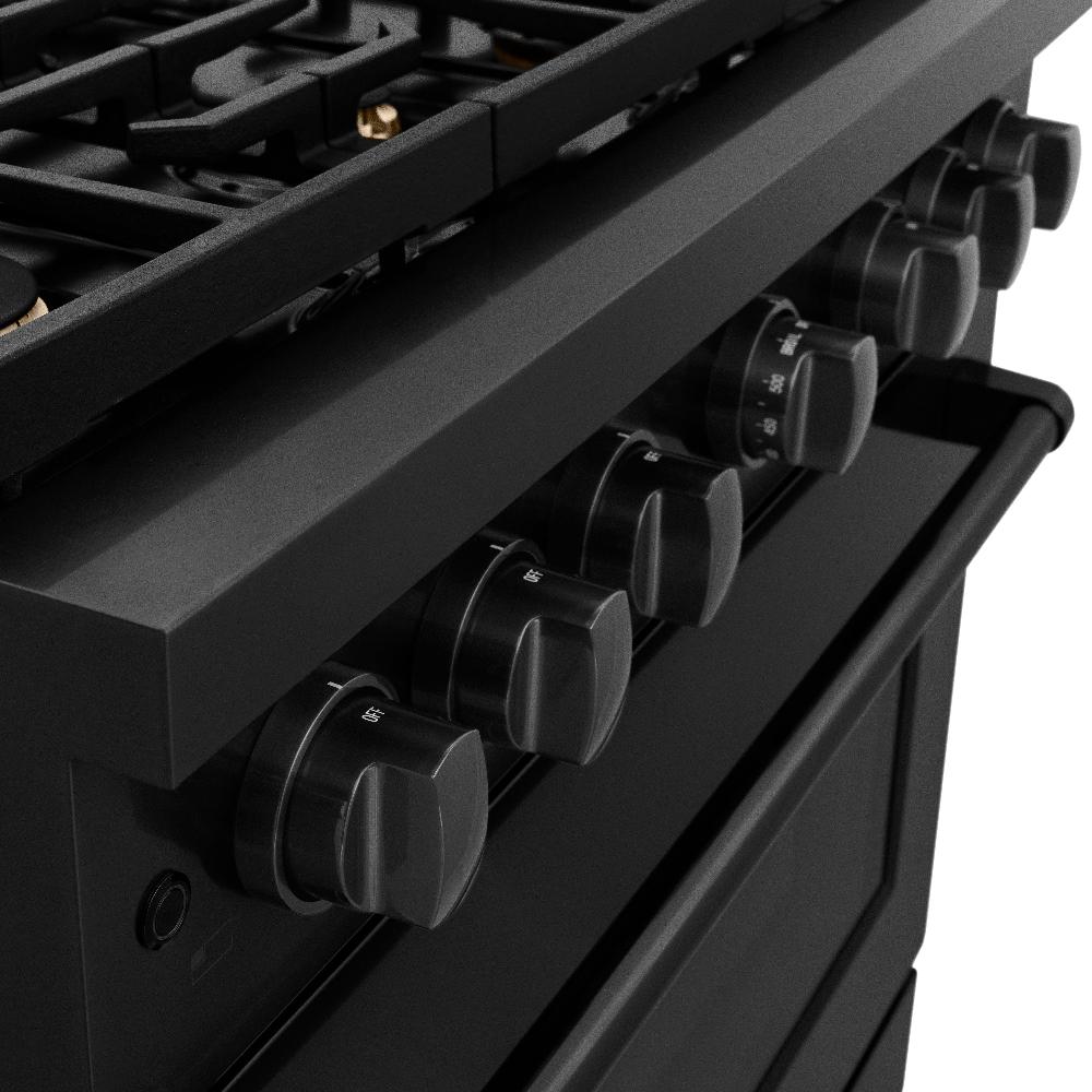 ZLINE Paramount 36-inch range in black stainless steel SDRB-BR-36, detail
