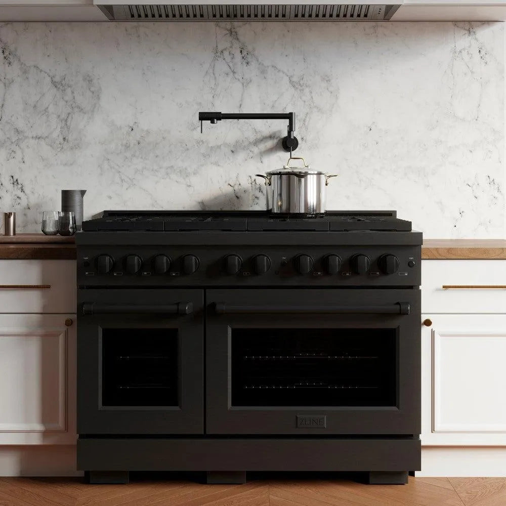 ZLINE Paramount 48-inch range in black stainless steel SGRB-48, front view