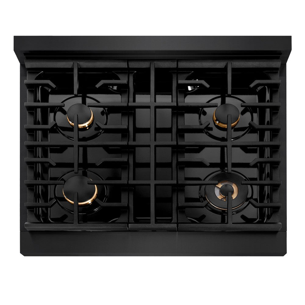 ZLINE Paramount 30-inch range in black stainless steel SGRB-BR-30, from above