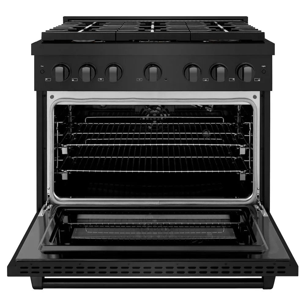 ZLINE Paramount 36-inch range in black stainless steel SGRB-BR-36, front view