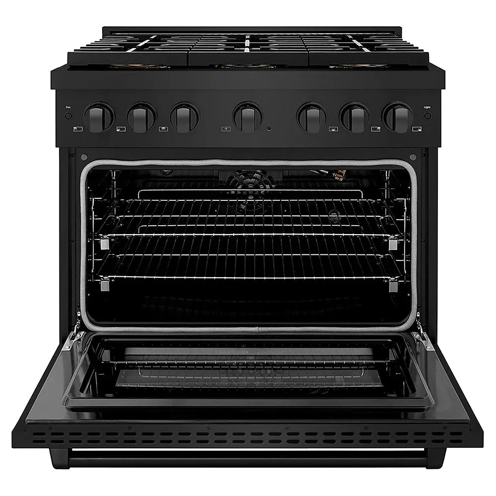 ZLINE Paramount 36-inch range in black stainless steel PSGRB-36, front view