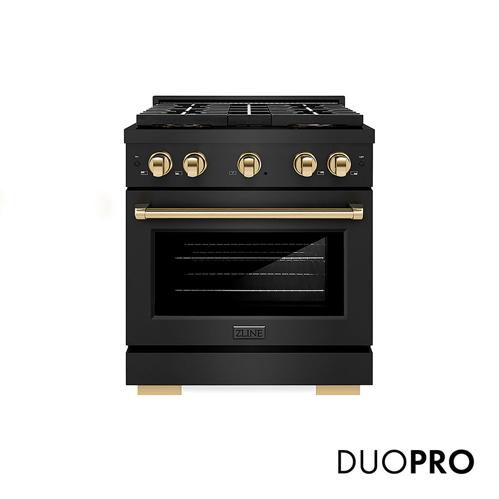 ZLINE Autograph Edition Paramount 30-inch range in black stainless steel and polished gold accents PSGRBZ-30-G