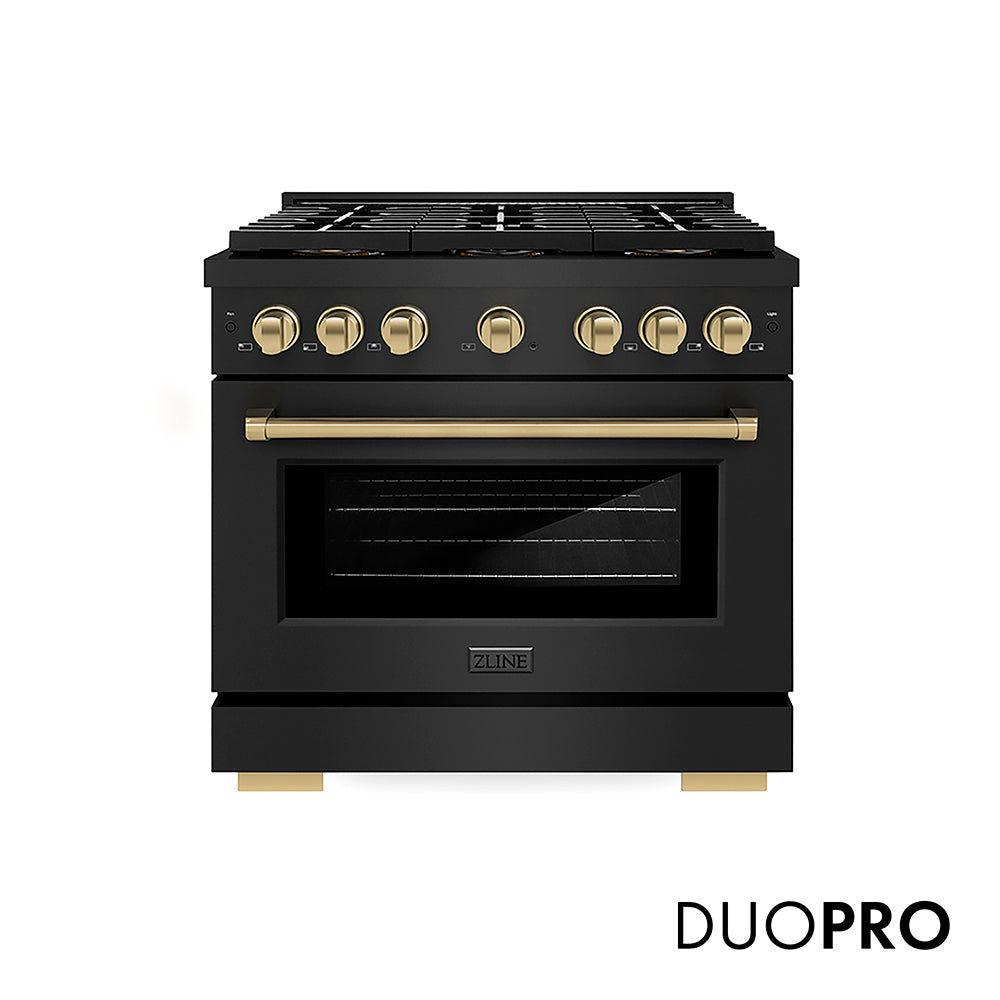 ZLINE Autograph Edition Paramount 36-inch range in black stainless steel and champagne bronze accents PSGRBZ-36-CB