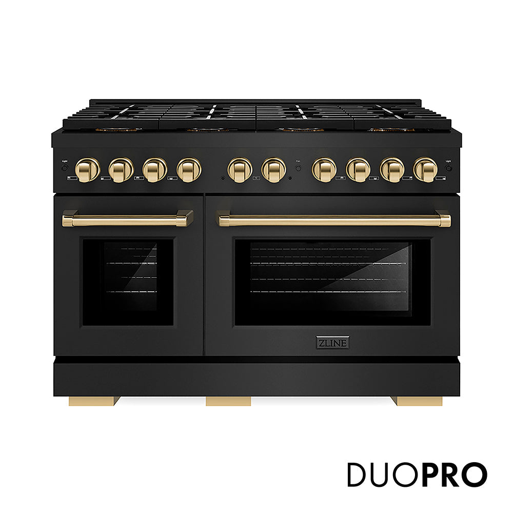 ZLINE Autograph Edition Paramount 48-inch range in black stainless steel and polished gold accents PSGRBZ-48-G