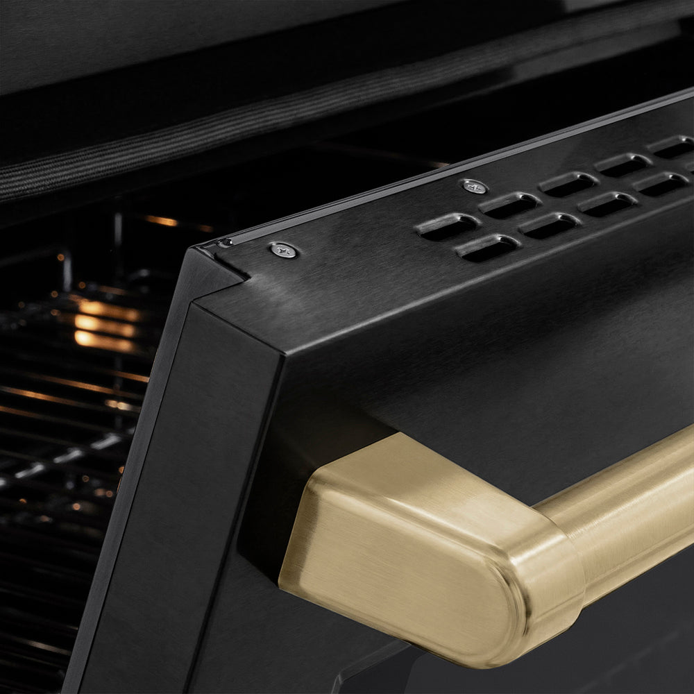 ZLINE Autograph Edition Paramount 24-inch range in black stainless steel and champagne bronze accents SINRBZ-24-CB, detail