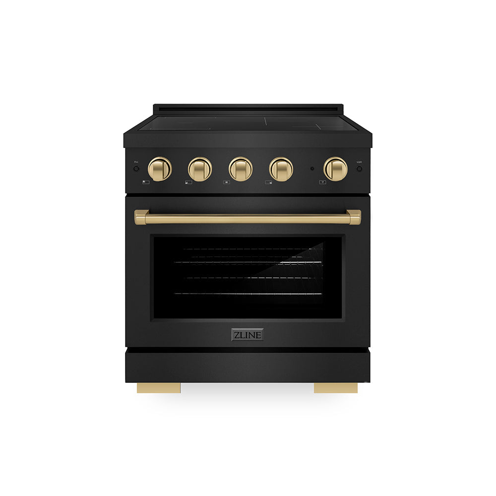 ZLINE Autograph Edition Paramount 30-inch range in black stainless steel and champagne bronze accents SINRBZ-30-CB