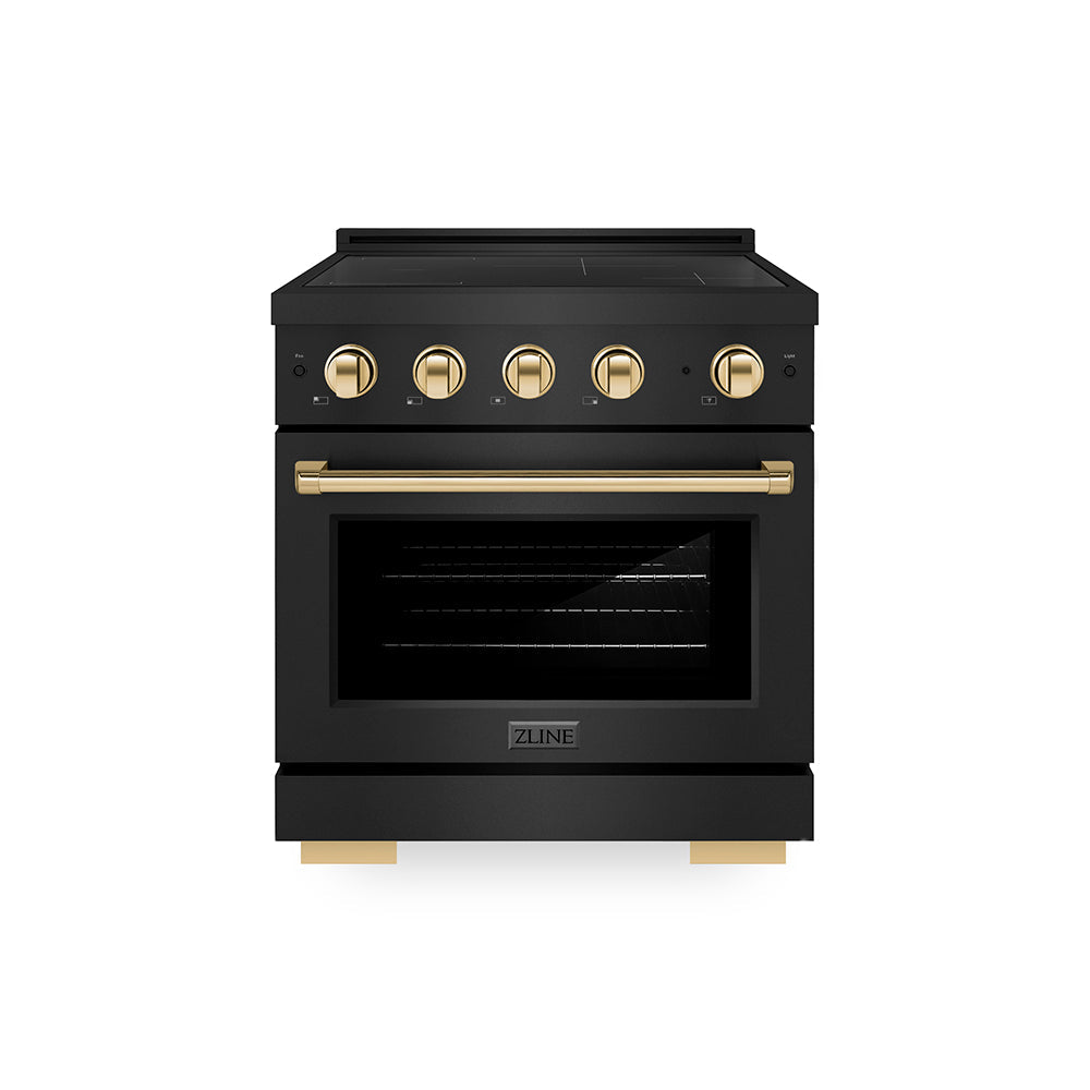 ZLINE Autograph Edition Paramount 30-inch range in black stainless steel and polished gold accents SINRBZ-30-G