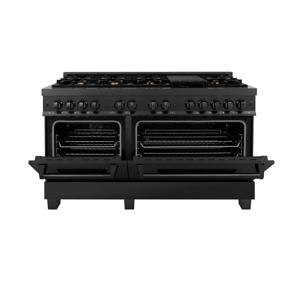 ZLINE Legacy 60-inch range in black stainless steel RAB-60, front view