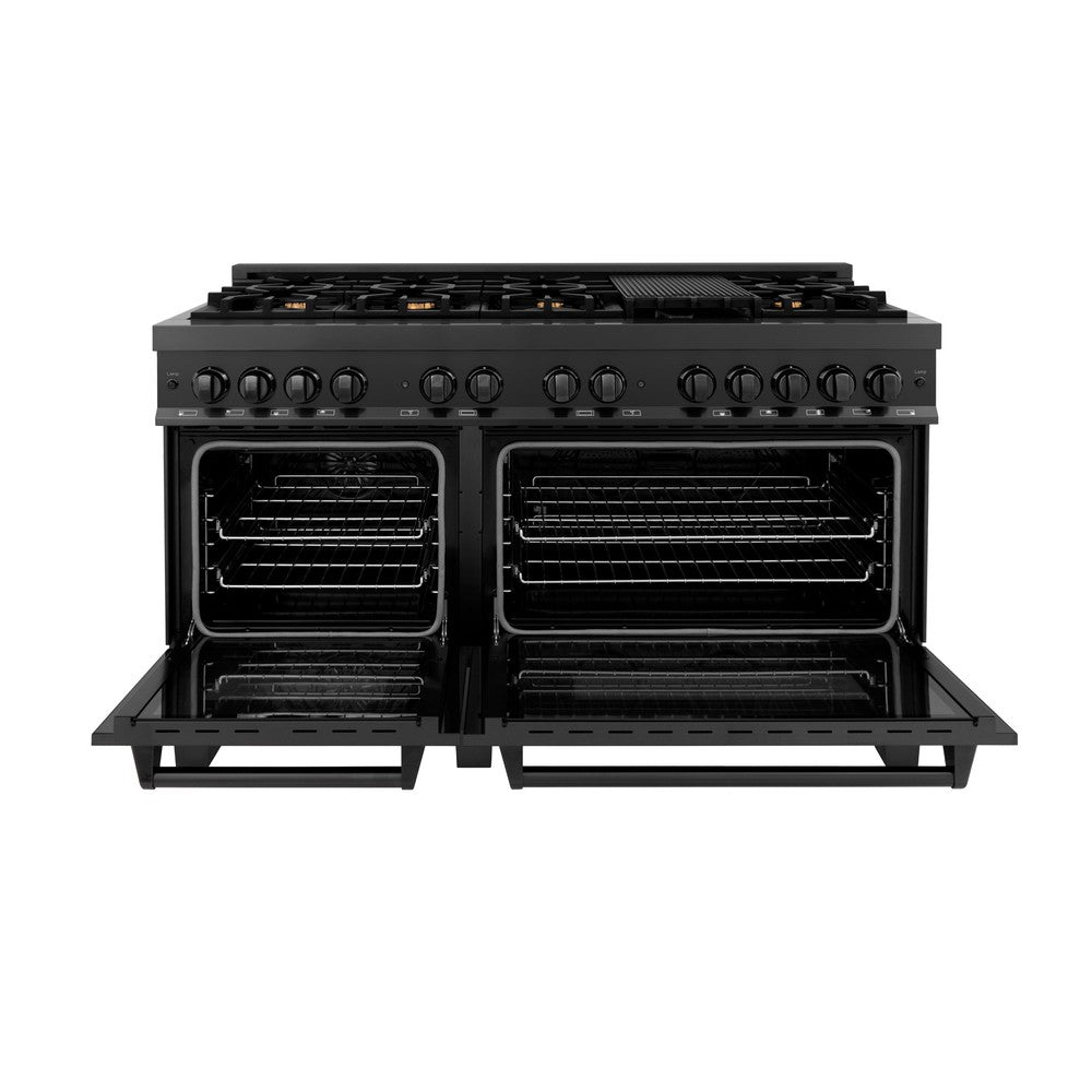 ZLINE Legacy 60-inch range in black stainless steel RAB-60, front view