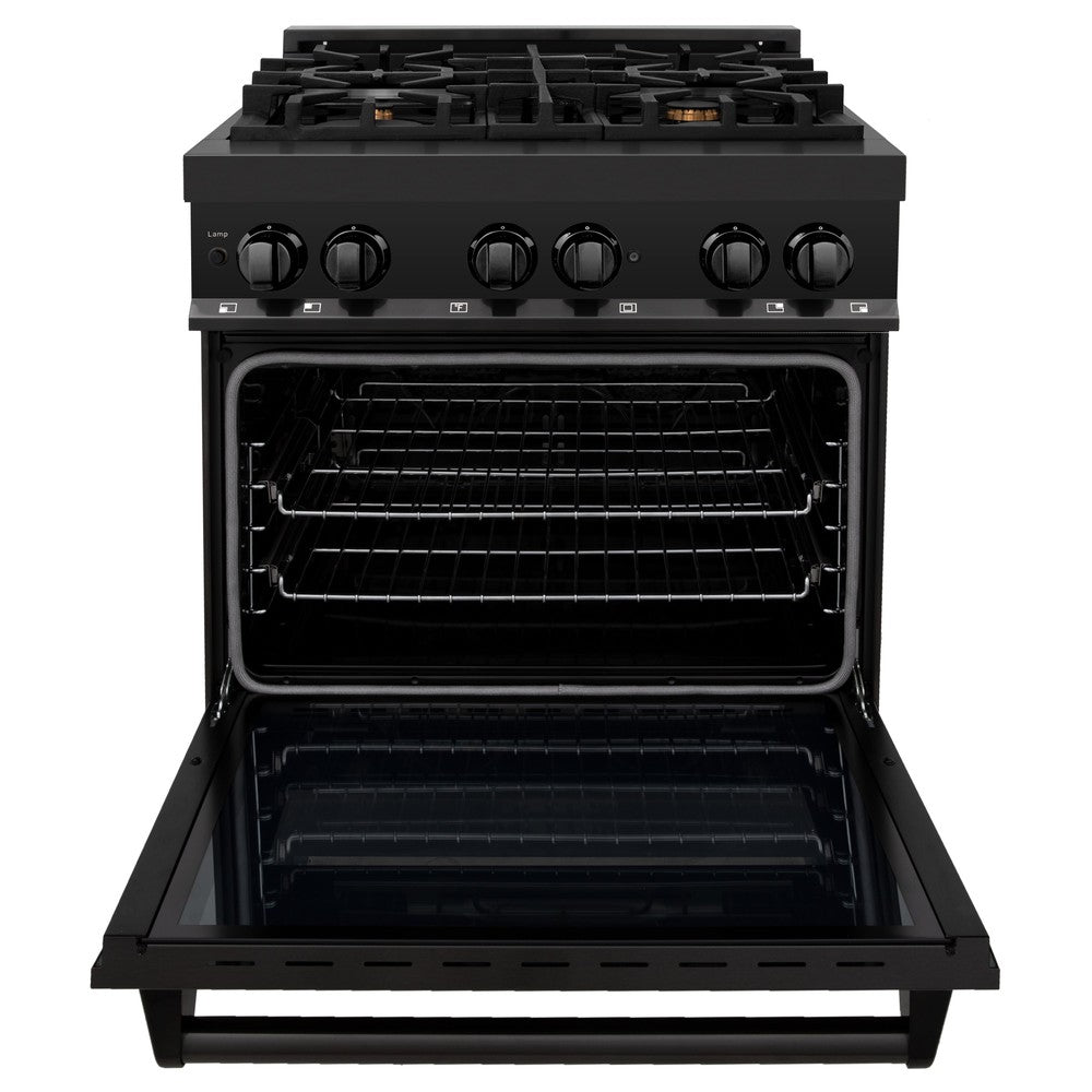 ZLINE Legacy 30-inch range in black stainless steel RAB-BR-30, front view
