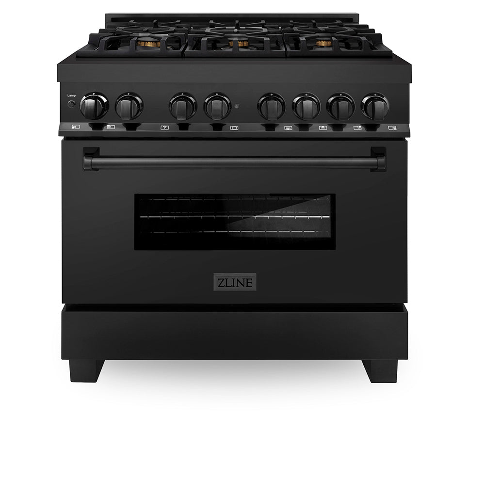 ZLINE Legacy 36-inch range in black stainless steel RAB-BR-36, front view