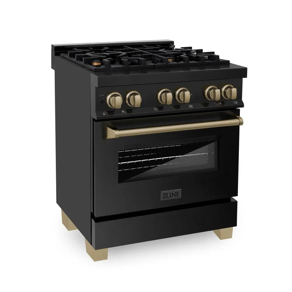 ZLINE Autograph Edition Legacy 30-inch range in black stainless steel and champagne bronze accents RABZ-30-CB