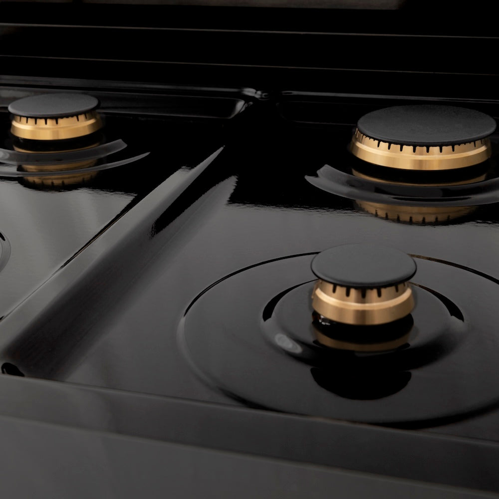 ZLINE Autograph Edition Legacy 36-inch range in black stainless steel and champagne bronze accents RABZ-36-CB, detail