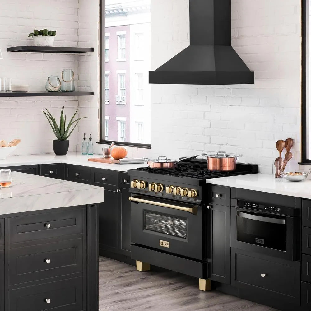 ZLINE 36-inch range hood in black stainless steel BS655N-36, side view