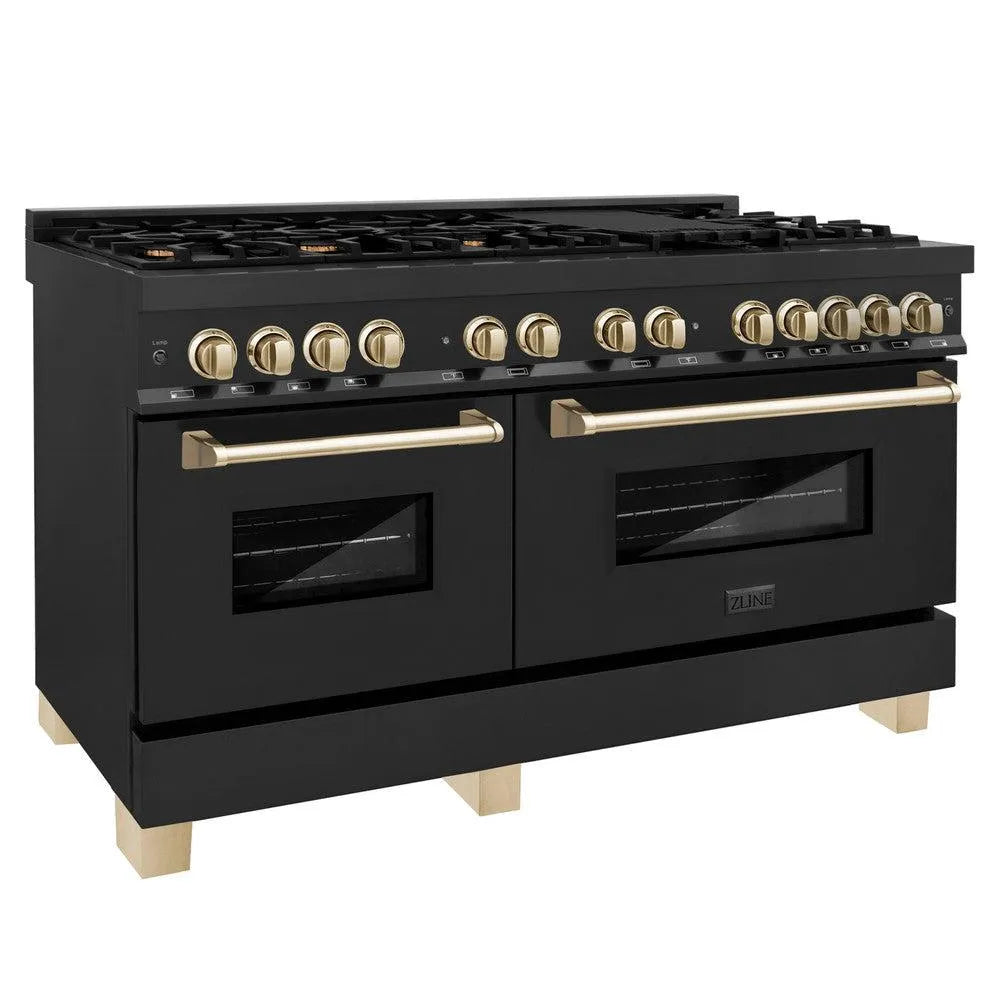 ZLINE Autograph Edition Legacy 60-inch range in black stainless steel and polished gold accents RABZ-60-G