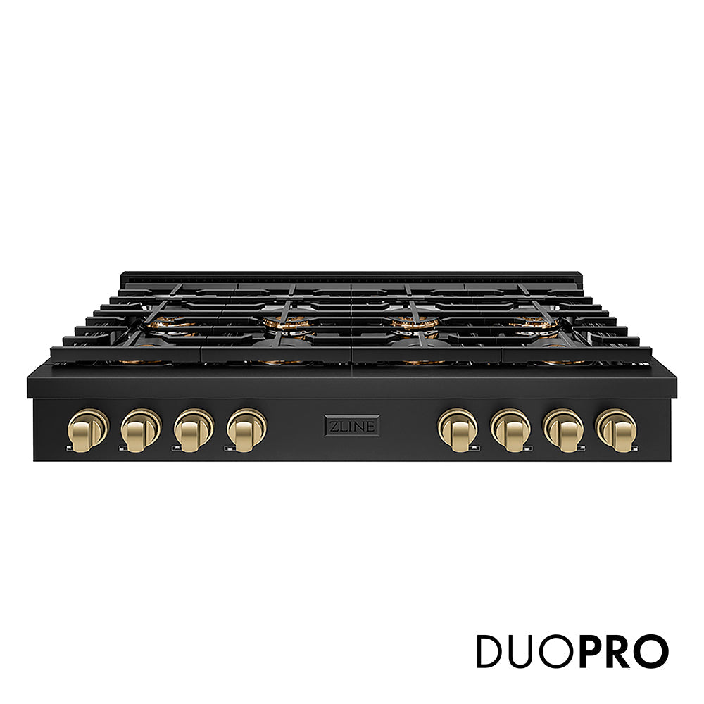 ZLINE Autograph Edition Paramount 48-inch rangetop in black stainless steel and champagne bronze accents PSRTBZ-48-CB