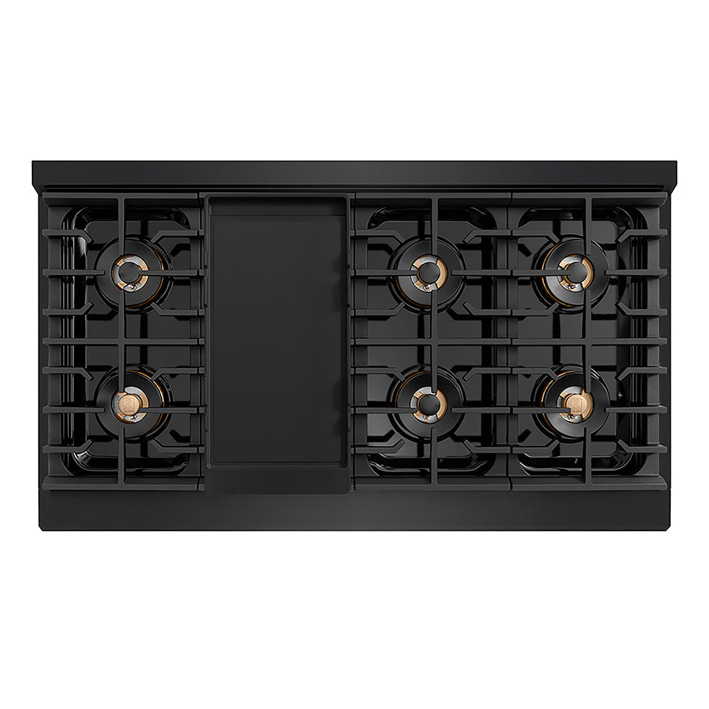 ZLINE Autograph Edition Paramount 48-inch rangetop in black stainless steel and champagne bronze accents PSRTBZ-48-CB, from above