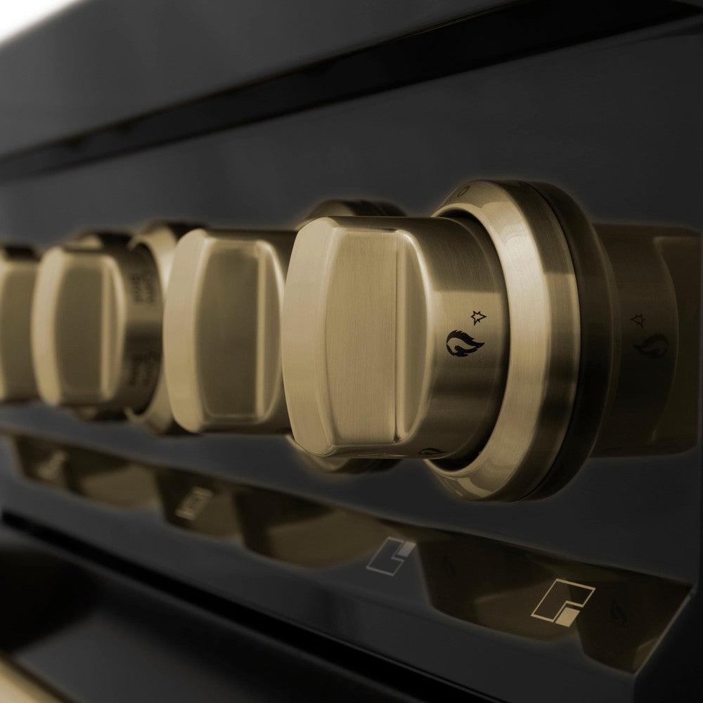 ZLINE Autograph Edition Legacy 30-inch range in black stainless steel and champagne bronze accents RABZ-30-CB, detail