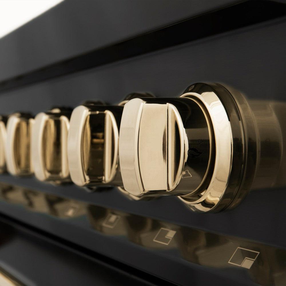 ZLINE Autograph Edition Legacy 30-inch range in black stainless steel and polished gold accents RABZ-30-G, detail
