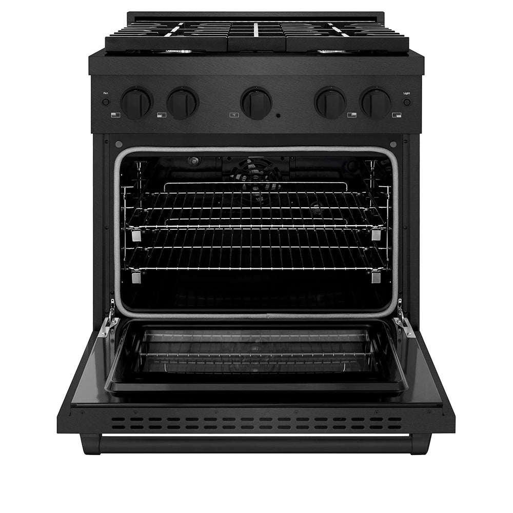 ZLINE Paramount 30-inch range in black satin stainless steel SDRBS-30, front view