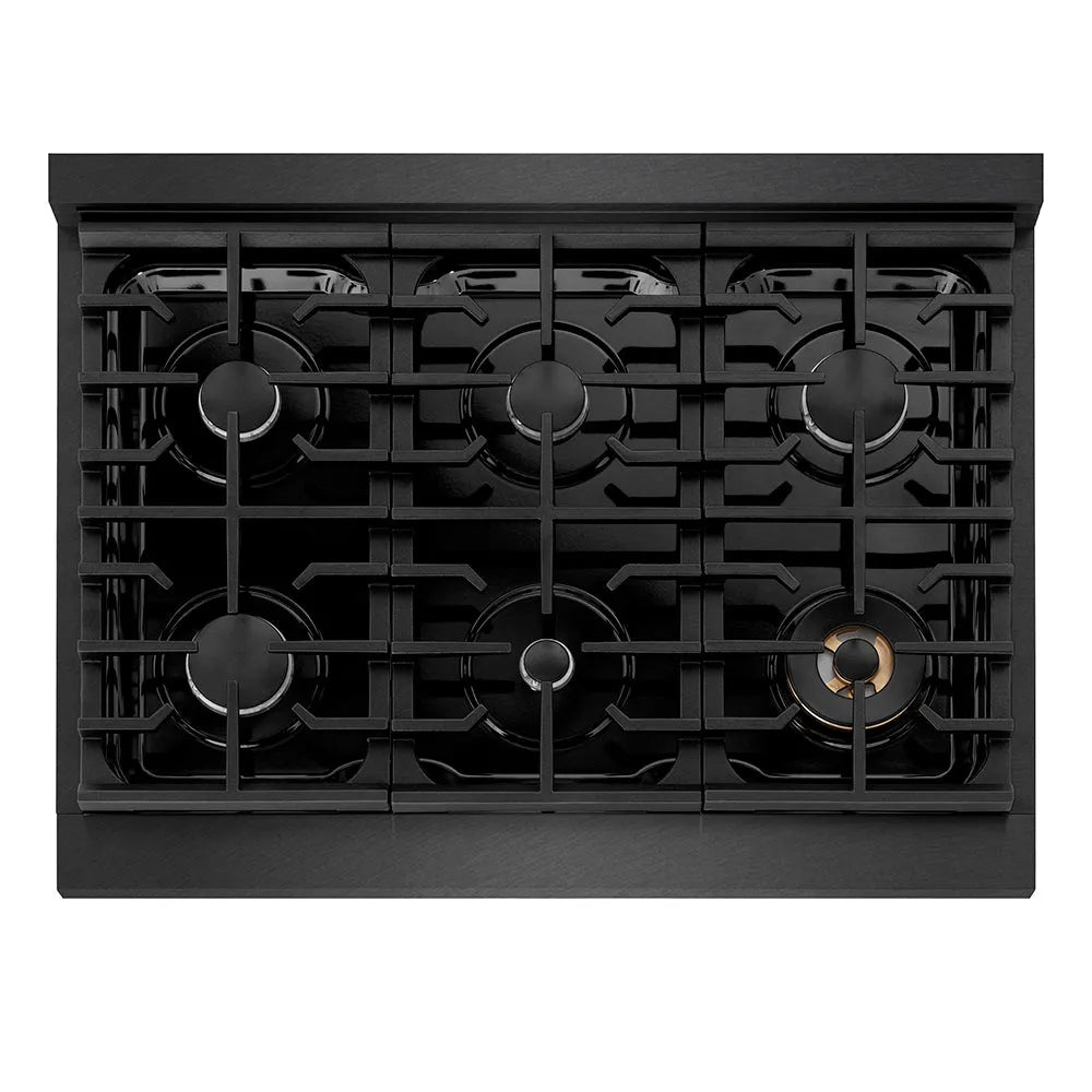 ZLINE Paramount 36-inch range in black satin stainless steel SDRBS-36, from above