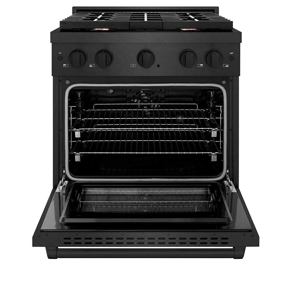ZLINE Paramount 30-inch range in black satin stainless steel SDRBS-BR-30, front view
