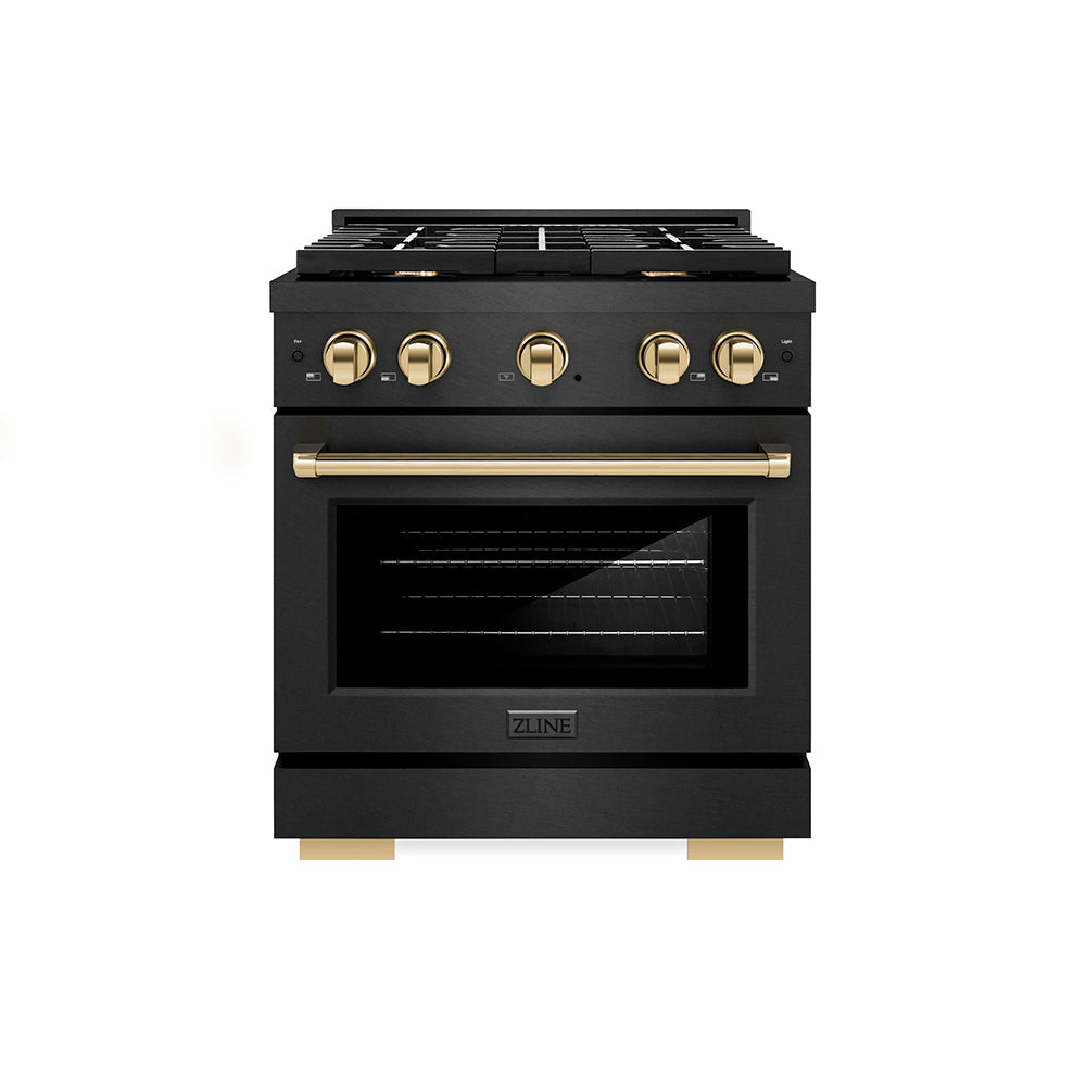 ZLINE Autograph Edition Paramount 30-inch range in black satin stainless steel and polished gold accents SDRBSZ-30-G