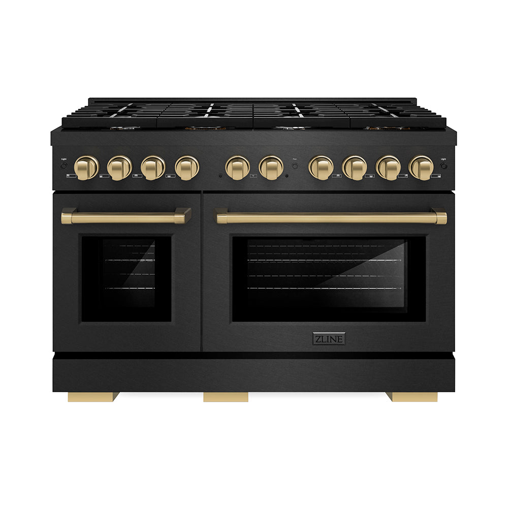ZLINE Autograph Edition Paramount 48-inch range in black satin stainless steel and champagne bronze accents SDRBSZ-48-CB