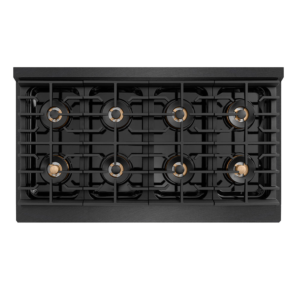 ZLINE Autograph Edition Paramount 48-inch range in black satin stainless steel and champagne bronze accents PSDRBSZ-48-CB, from above