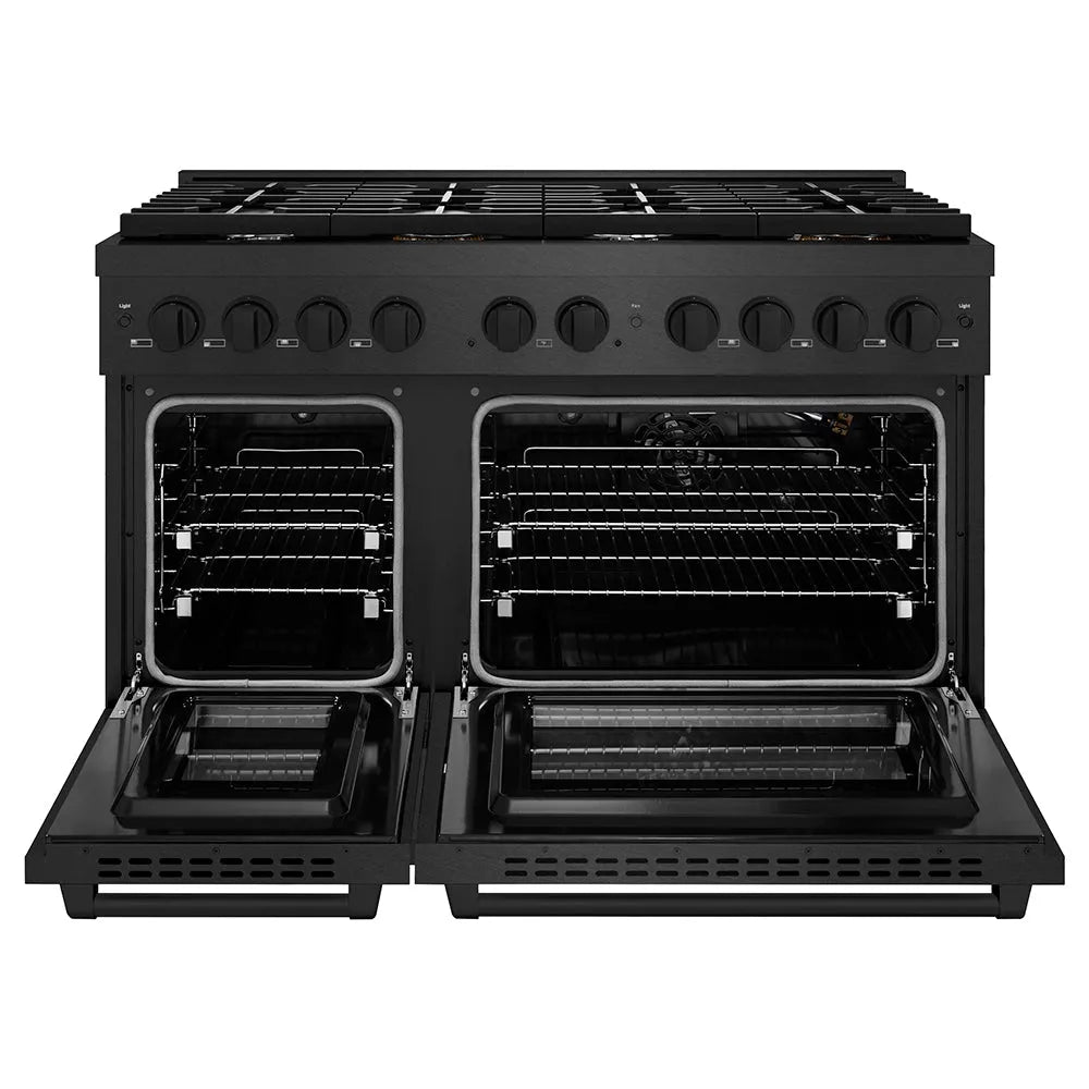 ZLINE Paramount 48-inch range in black satin stainless steel SGRBS-48, front view