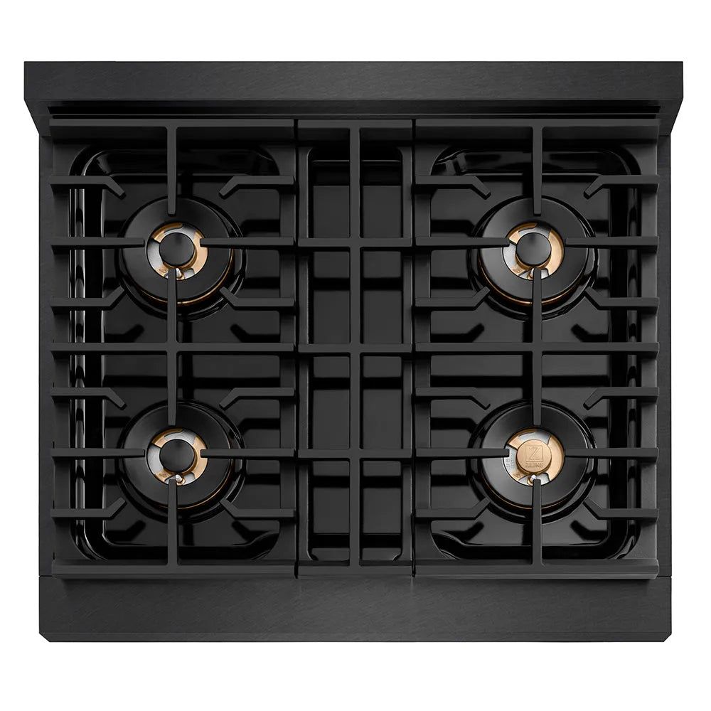 ZLINE Paramount 30-inch range in black satin stainless steel PSGRBS-30, from above