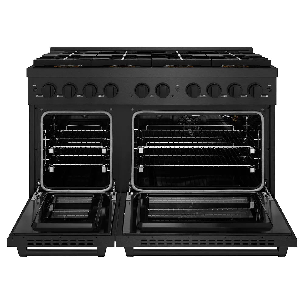 ZLINE Paramount 48-inch range in black satin stainless steel PSGRBS-48, front view