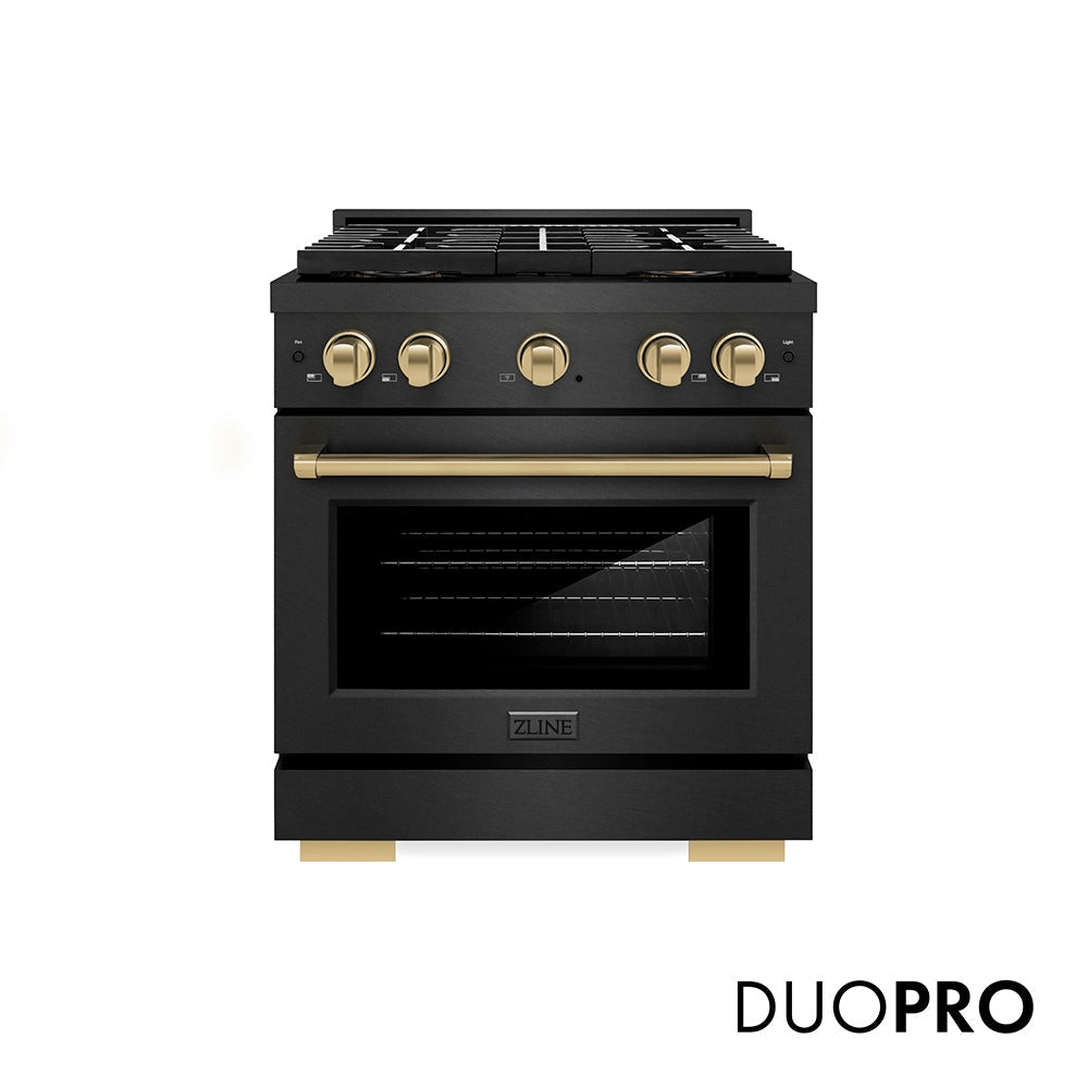 ZLINE Autograph Edition Paramount 30-inch range in black satin stainless steel and champagne bronze accents PSGRBSZ-30-CB