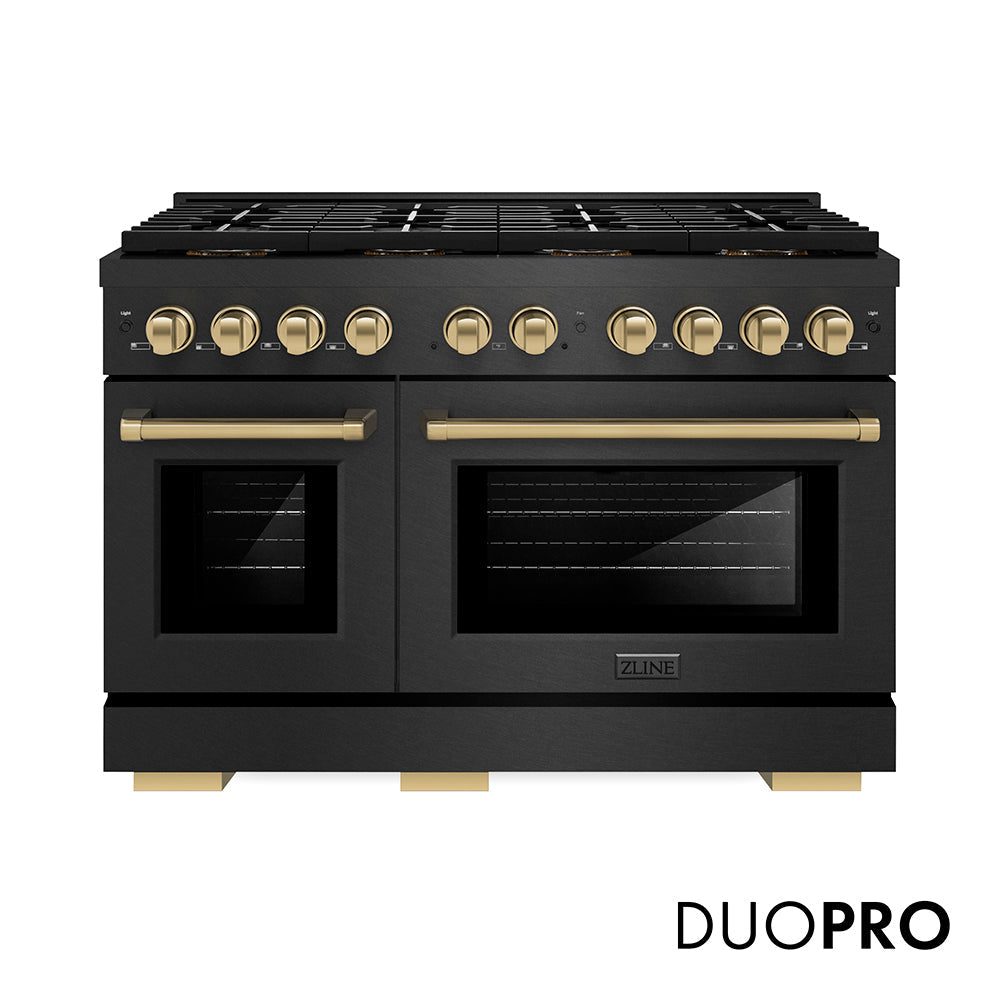 ZLINE Autograph Edition Paramount 48-inch range in black satin stainless steel and champagne bronze accents PSGRBSZ-48-CB