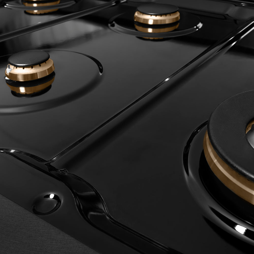 ZLINE Autograph Edition Paramount 48-inch rangetop in black satin stainless steel and champagne bronze accents SRTBSZ-48-CB, from above