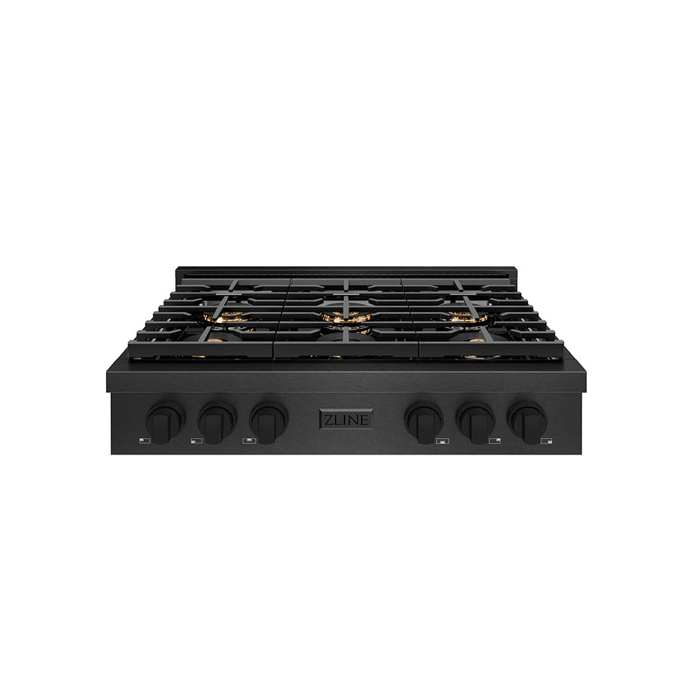 ZLINE Paramount 36-inch rangetop in black satin stainless steel PSRTBS-36, front view