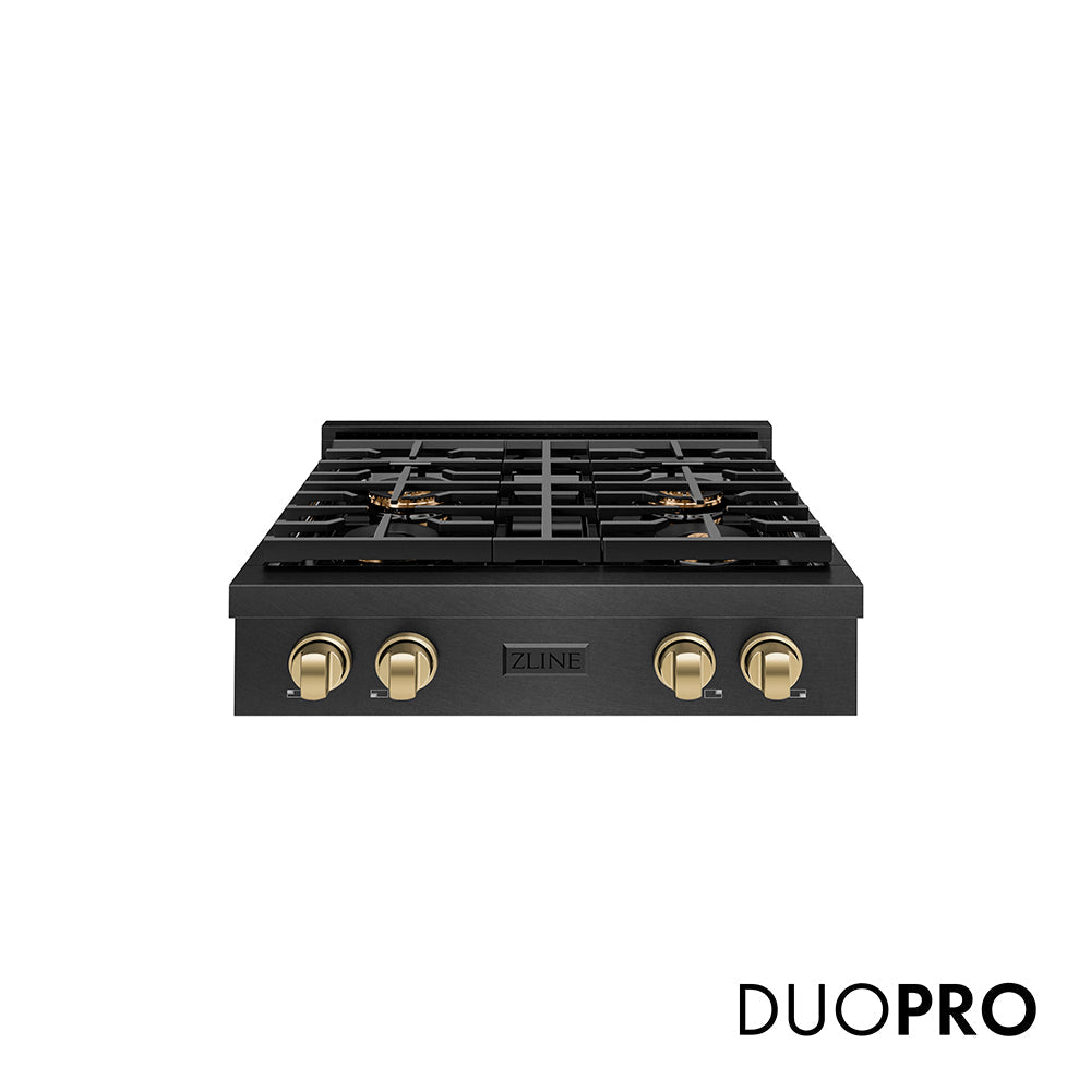ZLINE Autograph Edition Paramount 30-inch rangetop in black satin stainless steel and champagne bronze accents PSRTBSZ-30-CB